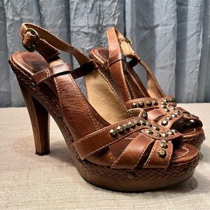 Frye Tan Leather Studded Heels